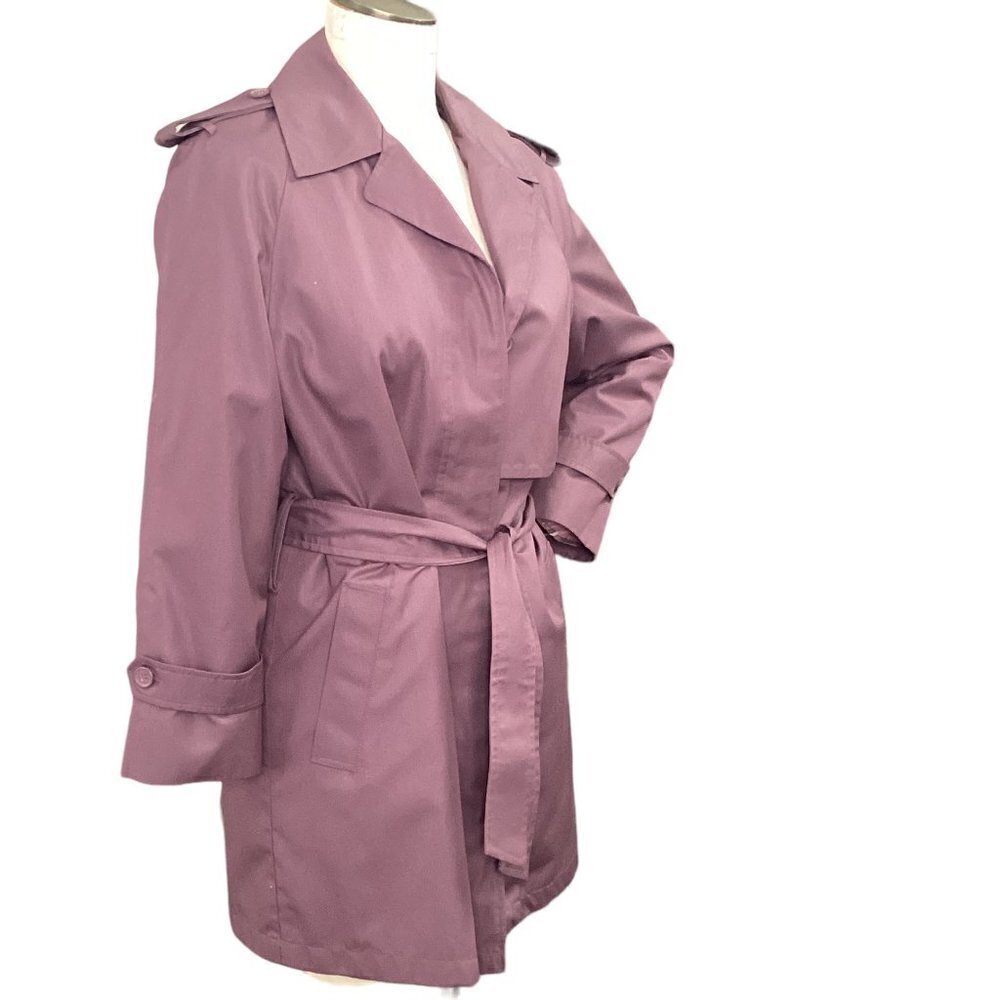 VTG 80s London Towne Trench Coat Zip Out Plush Lining Sz 8 Mauve 171F - Picture 4 of 13